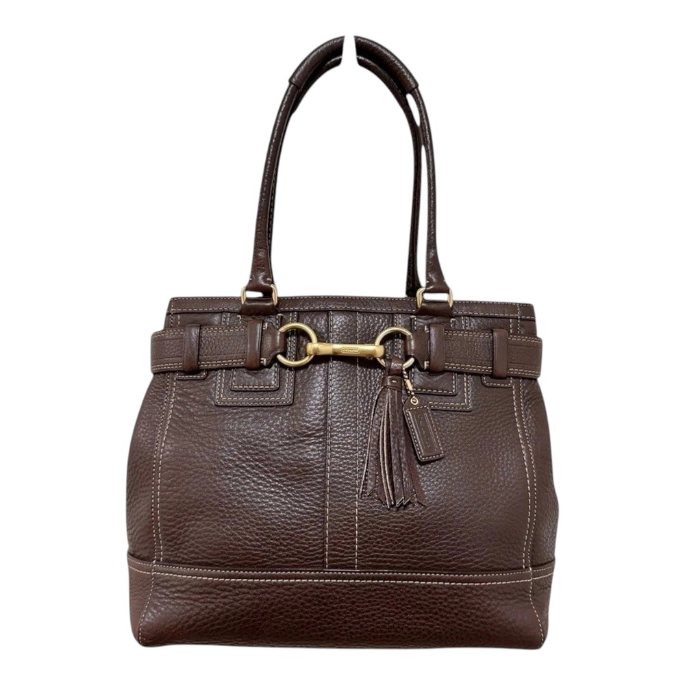 Coach Hamptons Large Tote Bag Chocolate Brown Pebbled Leather Horsebit 10214